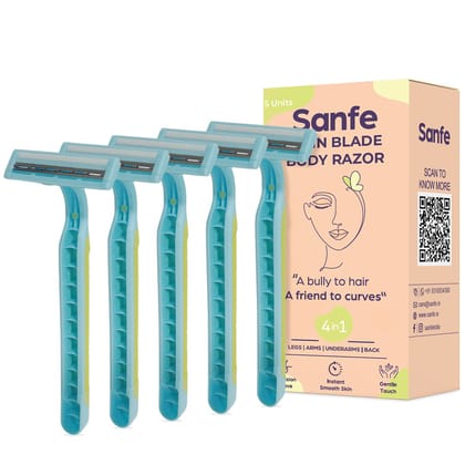 Sanfe Disposable Hair Removal Razor For Women Perfect For Legs, Arms & And Bikini Line 2 Blade Shaving Razor With Aloevera Extract - Pack Of 5