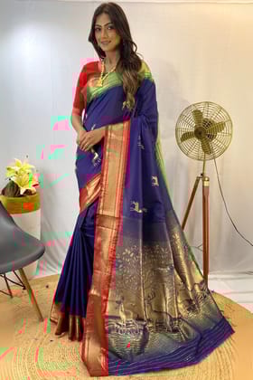 Meteorite Blue Zari Woven Paithani Silk Saree