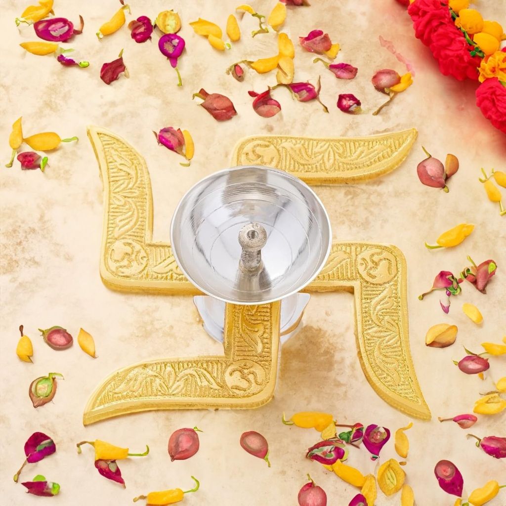 Golden Swastik Diya Set for Puja & Home Decor - Auspicious Akhand Jyot Lamp