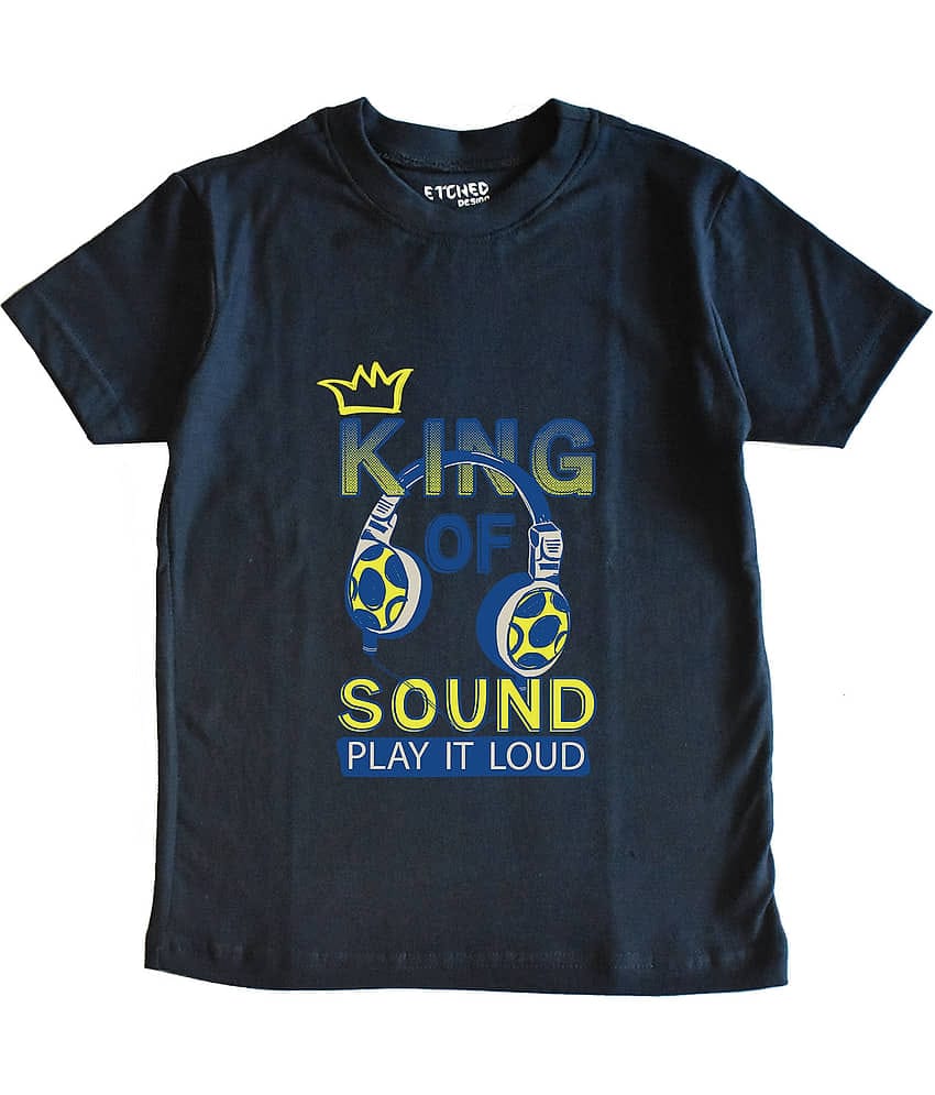 ETCHED DESIGN Pack of 1 Boys Cotton T-Shirt ( Navy Blue )