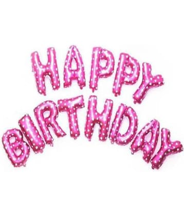 Happy Birthday Alphabets Letter Foil Balloon with Polka Dot (Pink Color- 13PCS ) for Birthday Decoration
