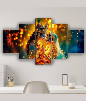 SNDArt Set Of 5 Radha Krishna Wall Paintings For Living Room Gift Items 18 x 30 inch