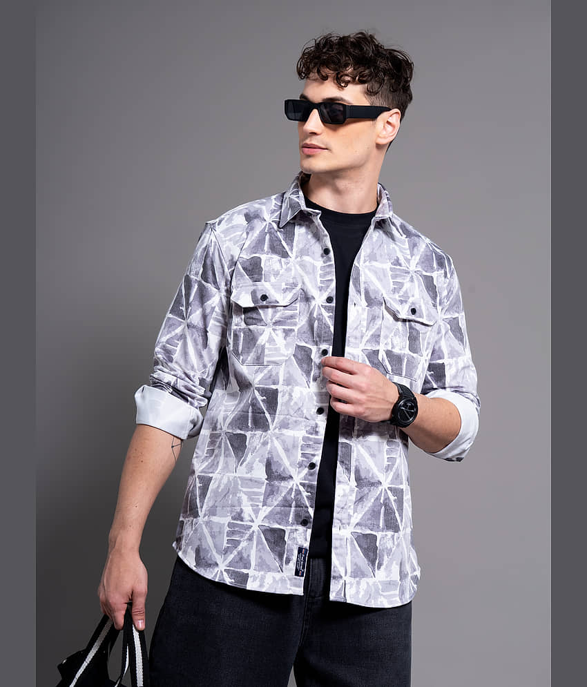 Paul Street Cotton Blend Slim Fit Printed Full Sleeves Men's Casual Shirt - Grey ( Pack of 1 )