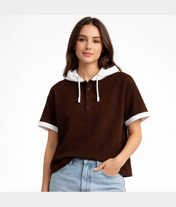 RodZen Women Poly Cotton Oversized Fit Hooded T-Shirt ( Brown )