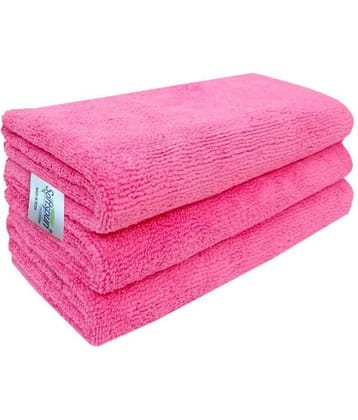 SOFTSPUN Microfiber Cloth - 3 pcs - 40x40 cms - 340 GSM Pink - Thick Lint & Streak-Free Multipurpose Cloths - Automotive Microfibre Towels for Car Bike Cleaning Polishing Washing & Detailing
