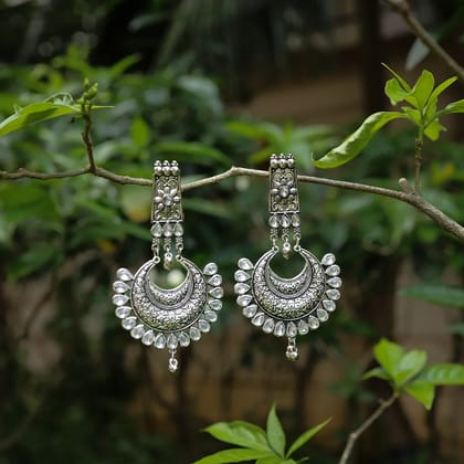 Oxidized Silver Chandbali Earrings