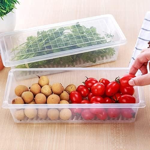 SUPEREB99 Refrigerator Storage Containers with Drain Plate, 1500 ML Clear Produce Organizer Boxes for Fruits, Vegetables, Meat, Fish