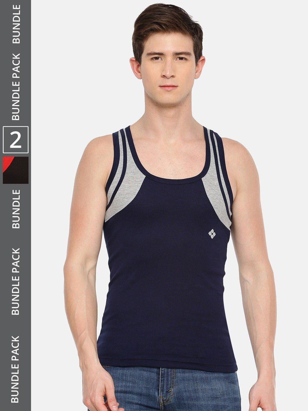 Men's Assorted Pack of 2 Solid Combed Cotton Racerback Styled Gym Vest