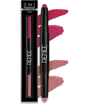 RENEE 2 In 1 Transfer Not Crayon, Matte Lip Color with 1 Light & Dark Shades, LC 02, 4gm