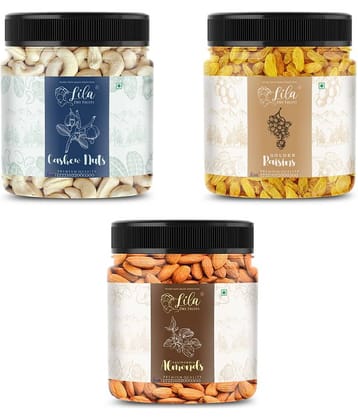 Lila Dry Fruits Cashew (250gm), Almond(250gm) & Green Raisin(250 gm) Combo | Kaju Badam Kishmish