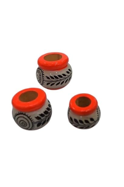 Handcrafted Mini Wooden Pot Set (Set of 3) | Hand-Painted Decorative Mini Matka | Traditional Miniature Pots for Home D�cor, Crafts & Gifting