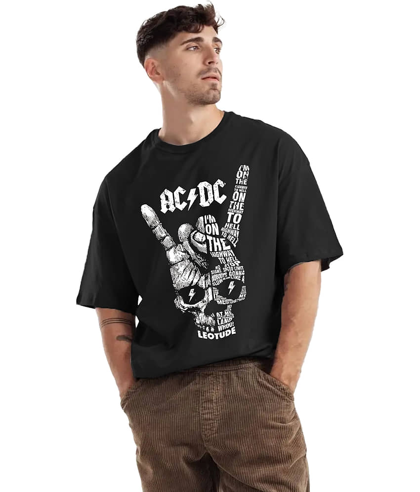 Trond Men 100% Cotton Oversized Fit Printed T-Shirt ( Black )
