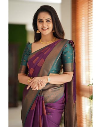 WINE Banarasi  zari  woven Silk Saree