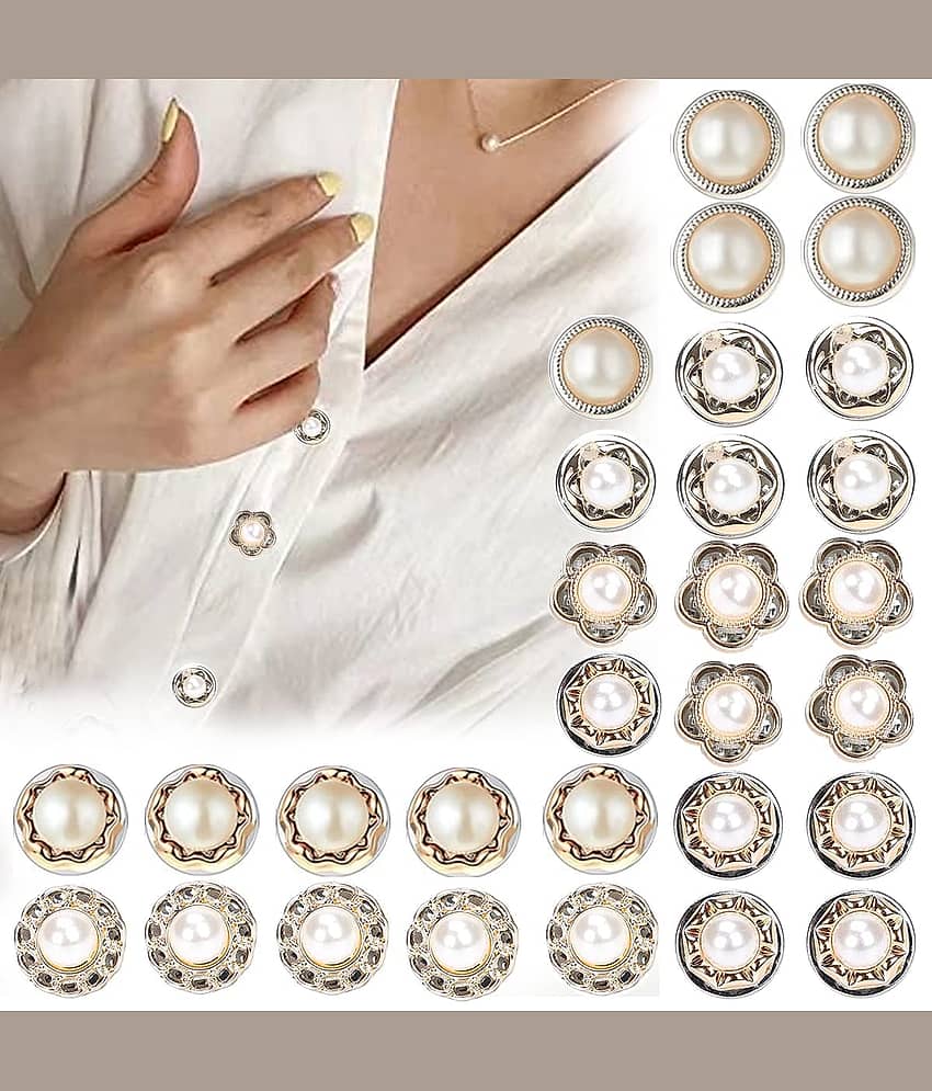 30 Pcs Pearl Brooch Buttons Set for Women | Black & White No-Sew Shirt Brooch Pins | Decorative Pearl Button Brooch for Shirts, Blouses, Sweaters, Cardigans & Hijab | Anti-Exposure Removable Fashion Clothing Accessories
