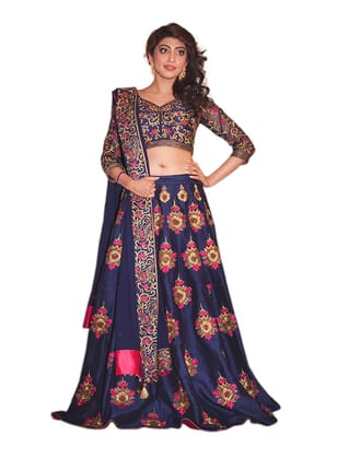 New Navy Blue Color Embroidered Semi-stitched Wedding Lehenga Choli