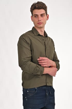Frank - Cotton Solid Shirt - Olive-S-38 / OLIVE