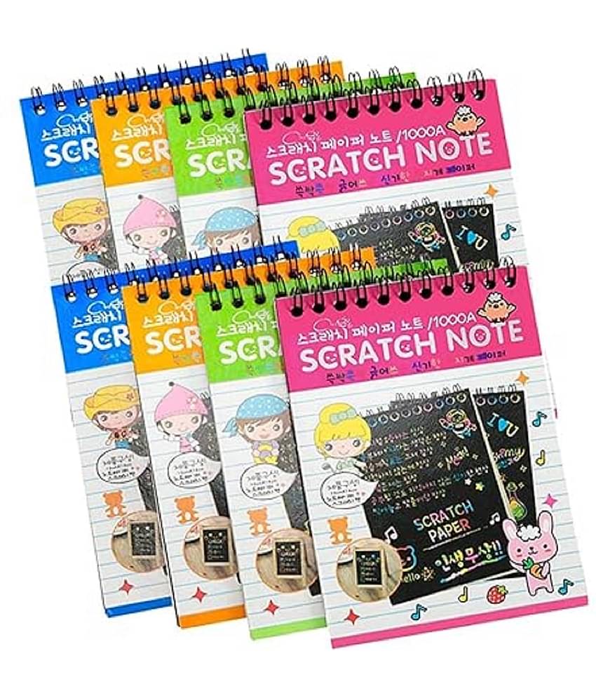 Unico Traders Scratch Book Magic Doodle Scratch Art Activity Scratch Book with Wooden Stylus Stick for Arts and Crafts Multicolour 1 January 2023