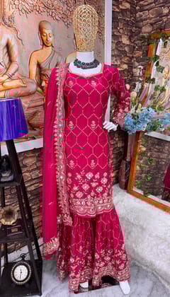 Designer Party Wear Top Plazzo And Dupatta With Real Mirror Work