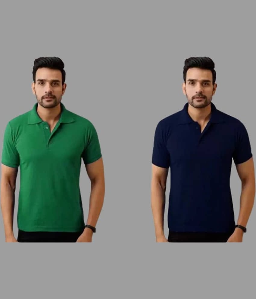 SKYRISE Pack of 2 Cotton Blend Slim Fit Solid Half Sleeves Men's Polo T Shirt ( Multicolor )