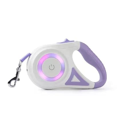 KAPU PET Retractable Dog Leash with Dog Walking Light for Night Walks Comes with Dog Collar and Leash Set 16ft/5m Heavy Duty Dog Leash with Anti-Slip Handle Nylon Tape Tangle-Free (Purple)