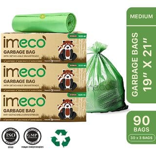 IMECO Green Garbage Bags with Detachable Drawstrings Medium (19x21) - 90 Pcs