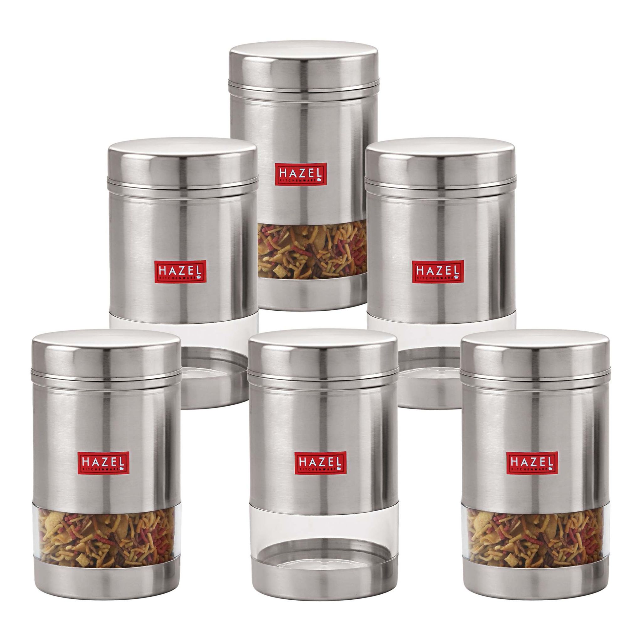 HAZEL Stainless Steel Kitchen Container, 1700 ml Each Transparent Kitchen Container Set with Matt Finish , Multipurpose Container for Kitchen Storage, Set of 6