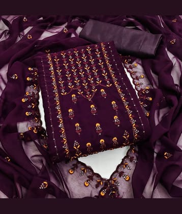 Rangtulika Ethnics Unstitched Georgette Embroidered Dress Material - Purple ( Pack of 1 )