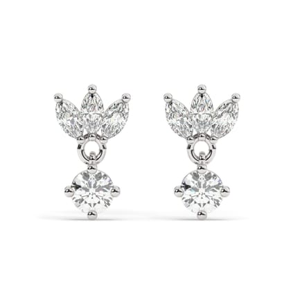 Baguette lotus with a zircon stud pair-Rhodium plated / Pair