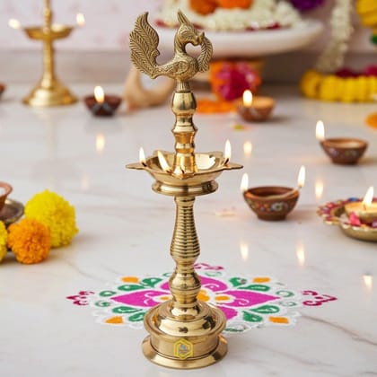 Brass Table Decor Oil Lamp, Deepak  - Decorative Brass Deepak for Gift Use, Height : 19.5 Inch (FMAS122 G)