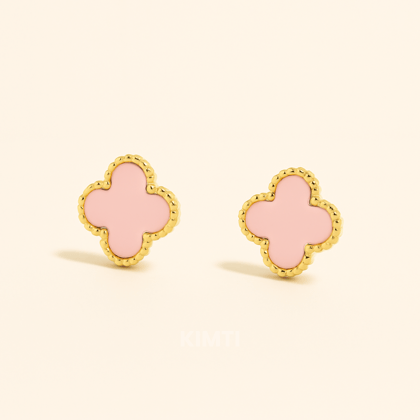 Pink Clover Anti Tarnish Stud Earrings