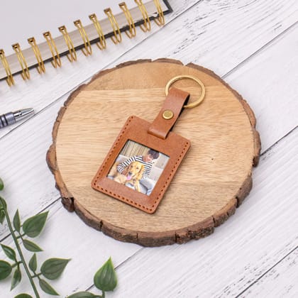PERSONALISED PHOTO KEYCHAIN - SQUARE - TAN-Tan