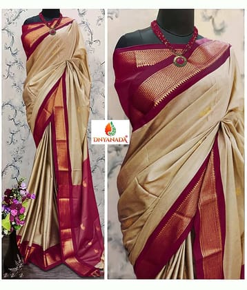 Mysstre Cotton Silk Woven Saree With Unstitched Blouse Piece ( Beige )