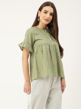 Cotton Printed Empire Top-XS / Green