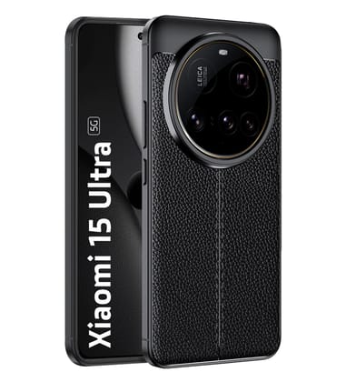 Vegan Leather Rugged Flexible TPU Series Shockproof Armor Back Cover for Xiaomi 15 Ultra 5G, 6.7 inch, Black