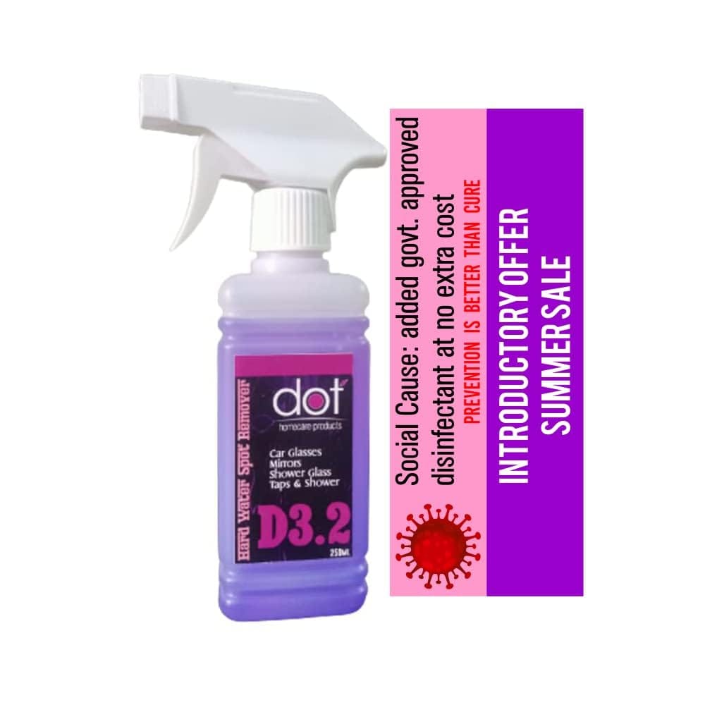 DOT Hard Water Spot Remover 250ml | Car, Bus Glass, Windshield, Windows, Tap, Shower, and Shower Door, Bathroom Mirrors - Remove salt stains