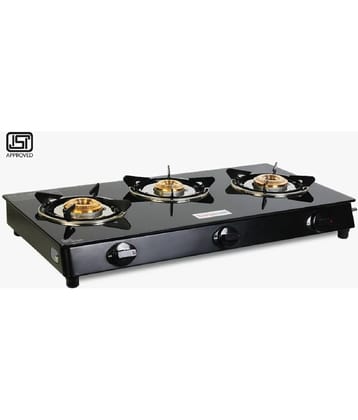 Suryaviva Nano Plus 3B Ms Bk Toughened Glass 3 Cast Iron Burner Gas Stove(Manual Ignition,Black)