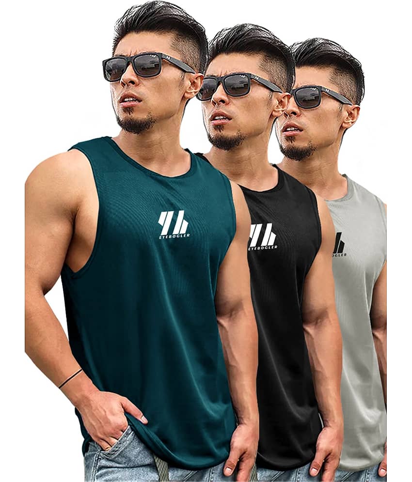 Eyebogler Pack of 3 Cotton Blend Gym Vest For Men ( Grey )