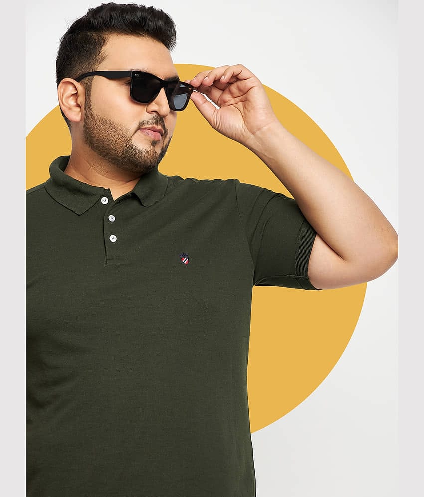 RELANE Pack of 1 Cotton Blend Regular Fit Solid Half Sleeves Men's Polo T Shirt ( Olive Green )