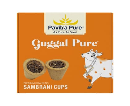 Pavitra Pure Premium 100% Organic Cow Dung Sambrani/Hawan Cups (12 Cups Each Box)-Guggal Pure