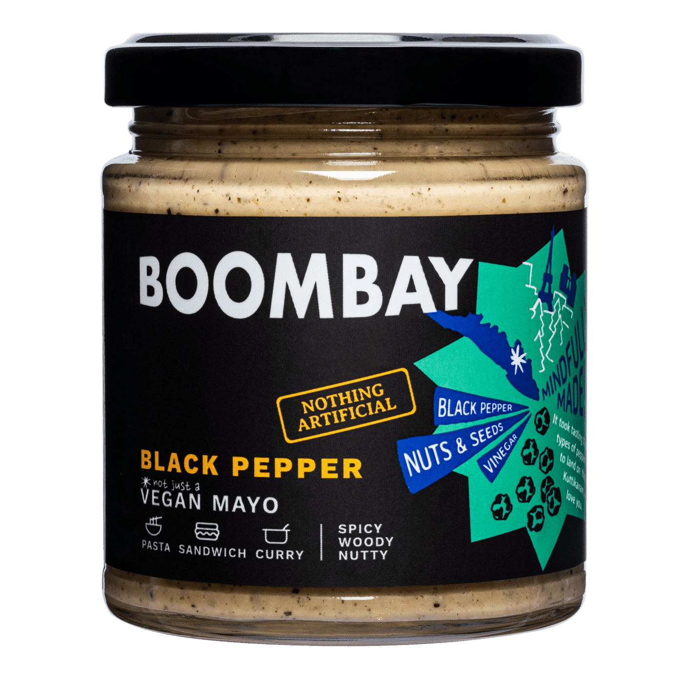 BOOMBAY Black Pepper Vegan Mayo - Use as a Curry Paste, Pasta Sauce, Spread on Bread, 190 gm