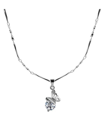 Silver Plated chain With Attractive Butterfly  Shape Solitaire Diamond Pendant  For Women - Silver