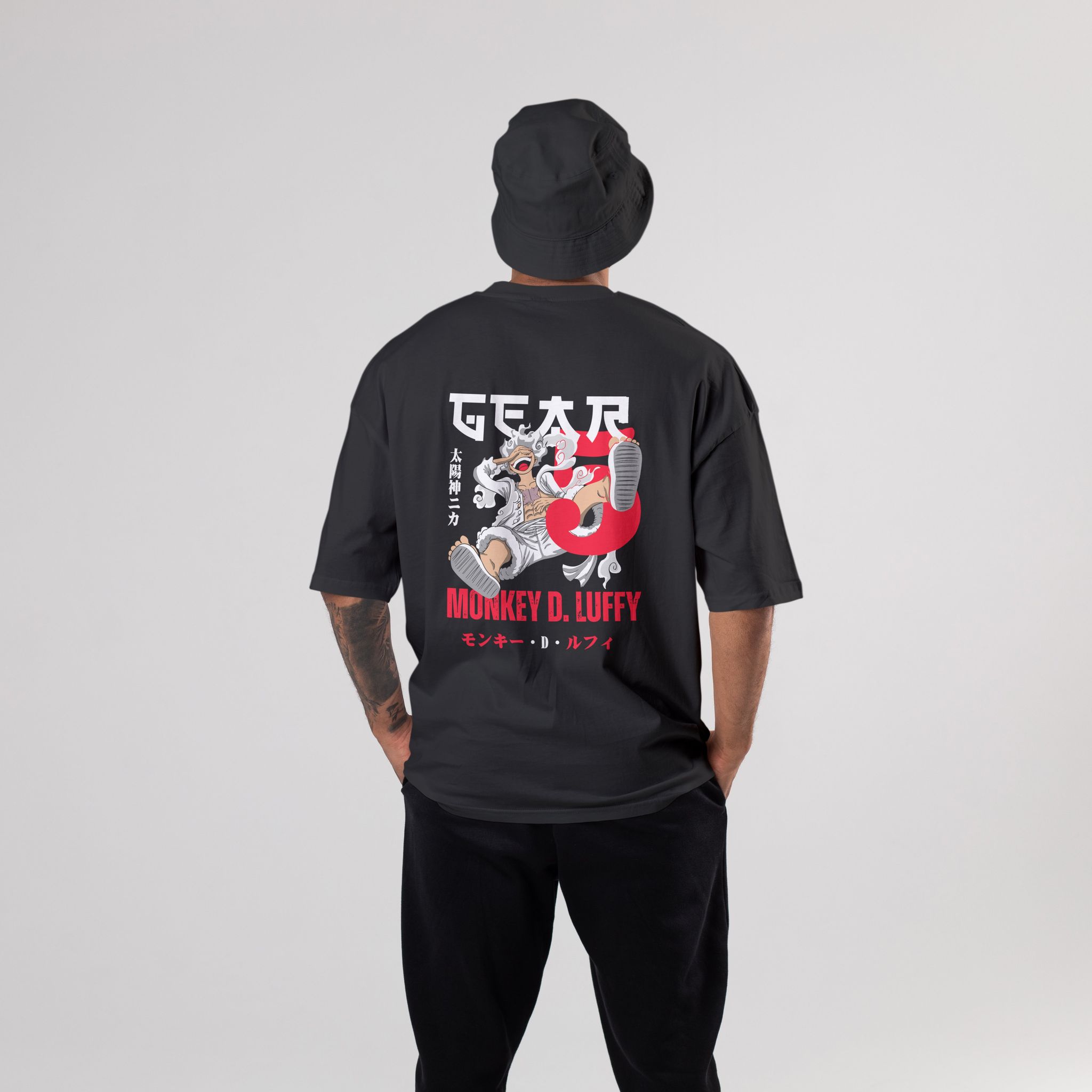 Luffy Gear 5 Oversized T-Shirt-S / Black / 240 GSM (100% Cotton)