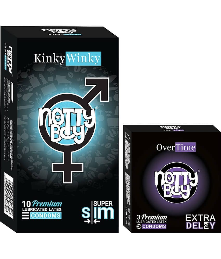 NottyBoy Super Slim Ultra Thin and Extra Delay Extra Time Condoms - ( Set of 2, 13 Pieces)