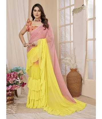 BLEESBURY Georgette Dyed Saree With Unstitched Blouse Piece ( Red )