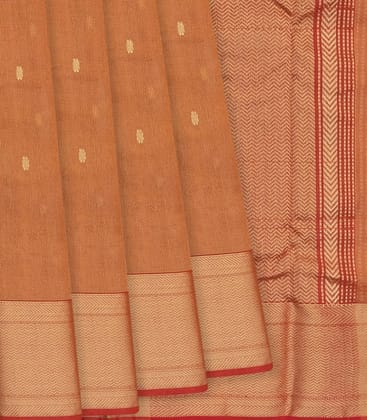 Rust Handloom Silk Cotton Saree With Checks & Kamalam Butta-Rust-Rust
