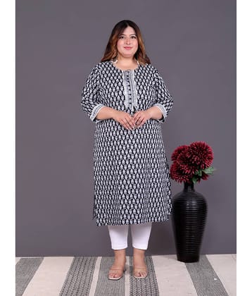 Avnii Pack of 1 Cotton Printed Straight Women's Kurti - ( Black )