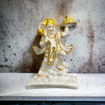 Hanuman With Parvat Marble Idol ,H- 21.5 cm-Composite Marble