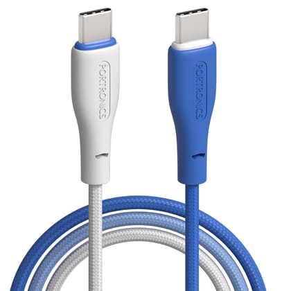 Portronics Hue x 60W Dual Tone Colour Type C Fast Charging Cable for Smartphones, Tablets,iPads, Laptops & Other Type C Devices - White-Blue