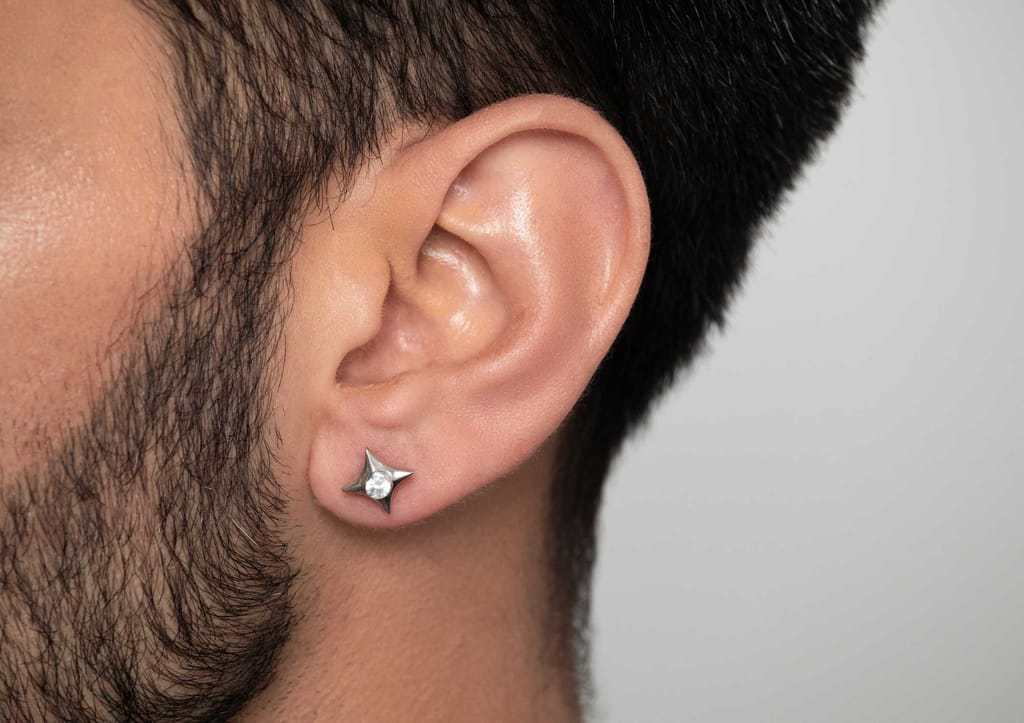 Concaved Quad Bezel Men's Ear Stud (1 Pc Only)