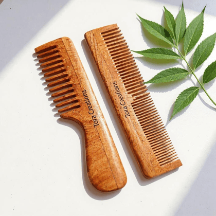 Neem Wood Comb Wide Tooth & Dual Tooth Comb Set Of 2 Neem Wood Comb Wide Tooth & Dual Tooth Comb Set Of 2